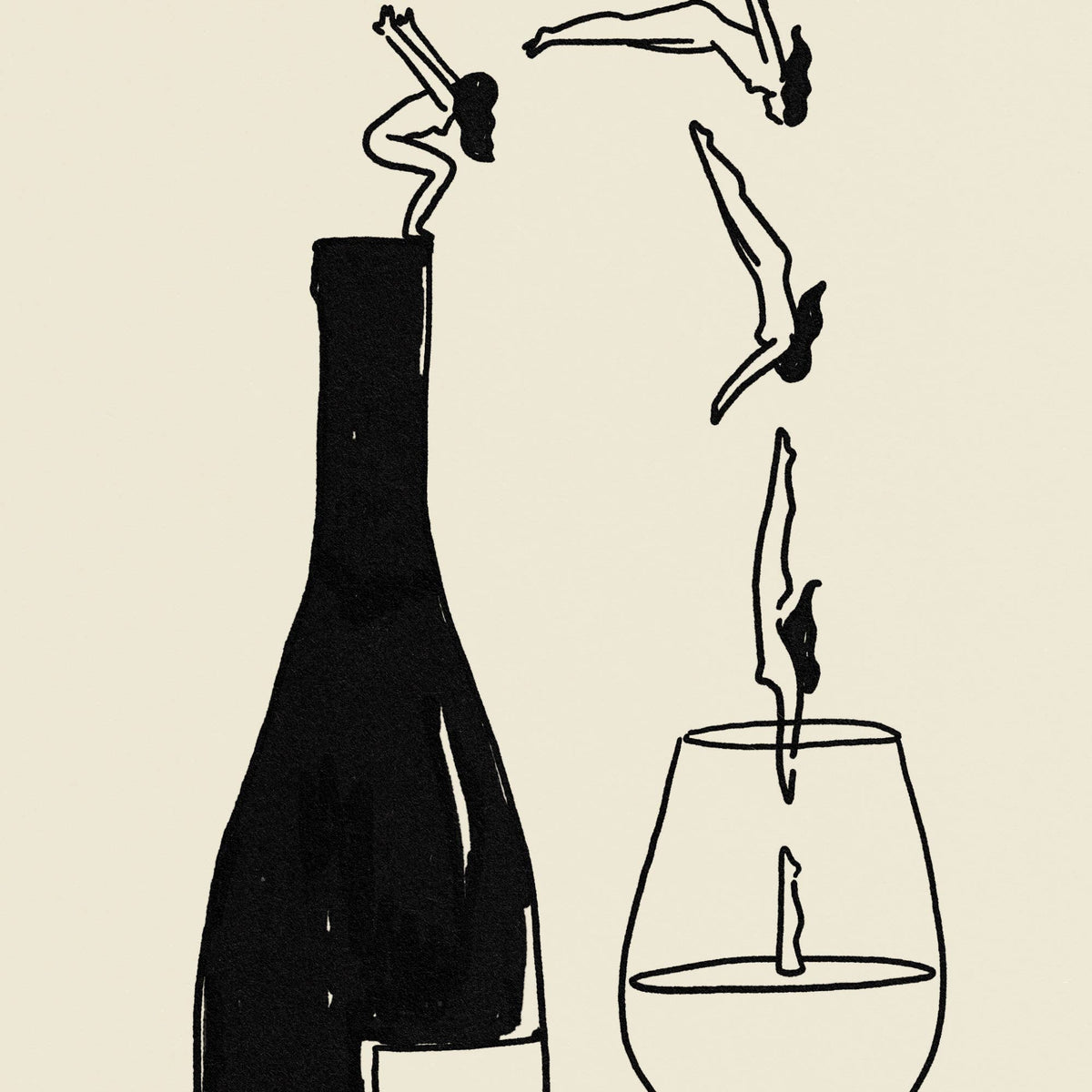 “Wine Bottle Dive” Art Print - Tumbleweed Design Studios