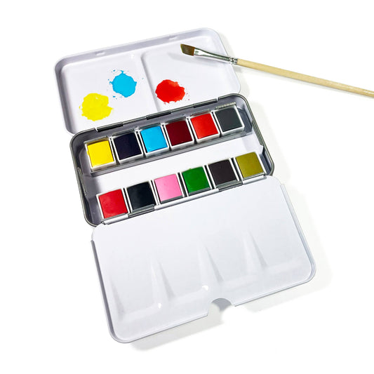 Watercolor Set - Travel-Friendly Metal Palette - 12 Colors