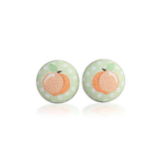 Polka Dot Peach Fabric Button Earrings