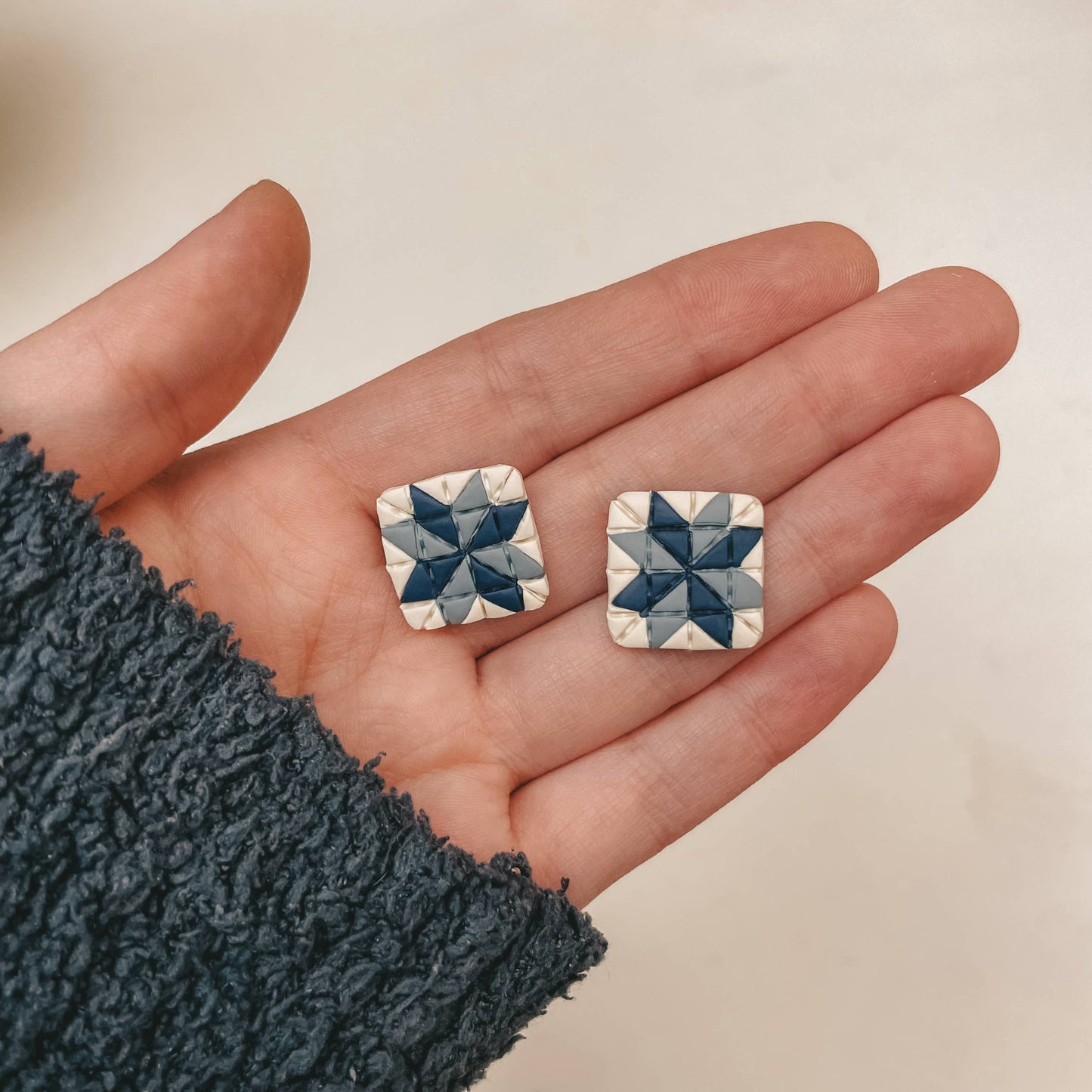 Quilt Block Polymer Clay Stud Earrings