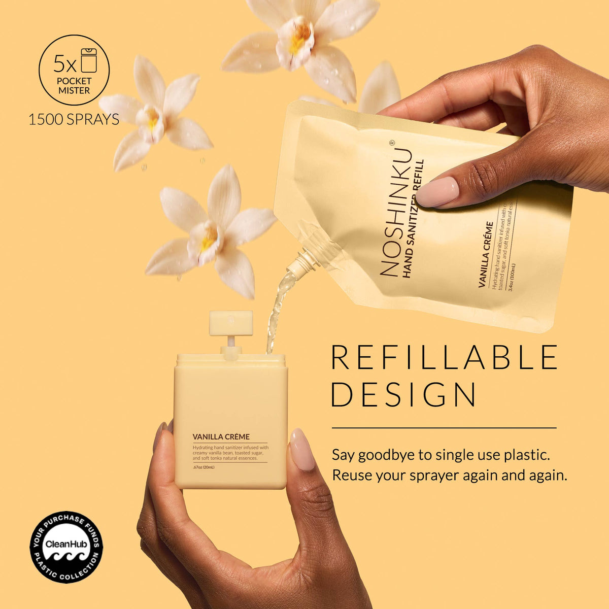Vanilla Créme Hydrating Hand Sanitizer Spray Refill Pouch - Noshinku