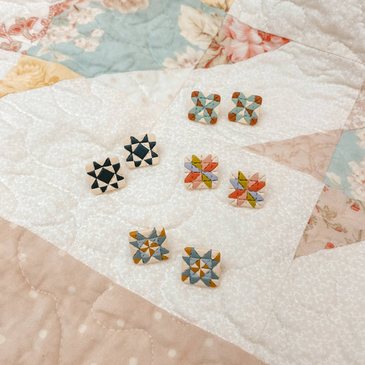 Quilt Block Polymer Clay Stud Earrings