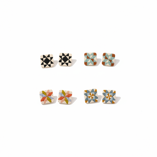 Quilt Block Polymer Clay Stud Earrings