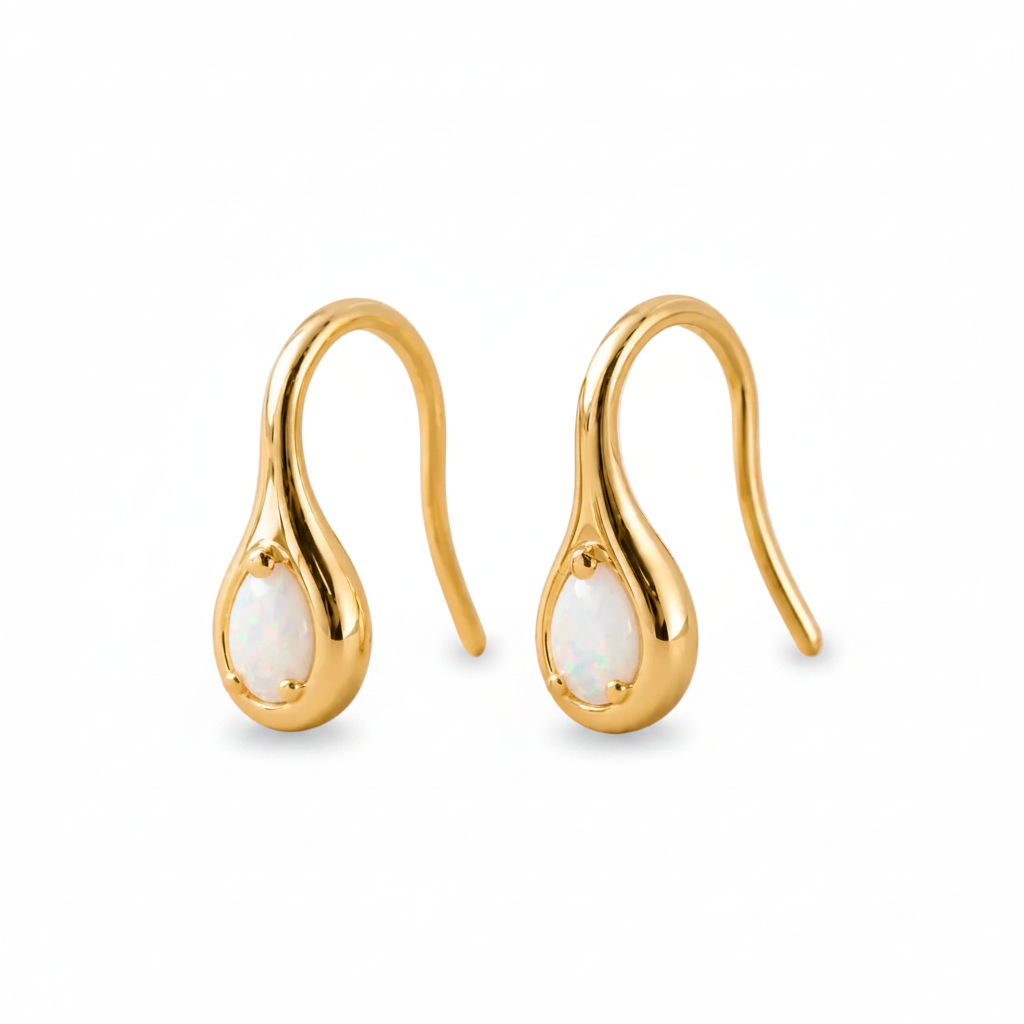 White Opal Mini Pear Drop Hook Earrings - JaxKelly