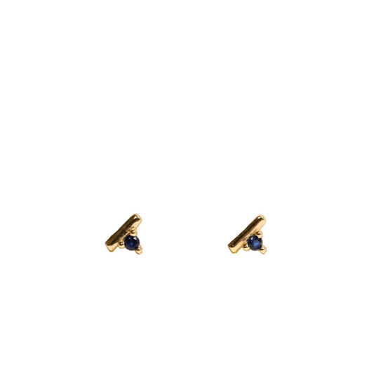 Stud Bar Gold Earrings - Sapphire CZ - JaxKelly