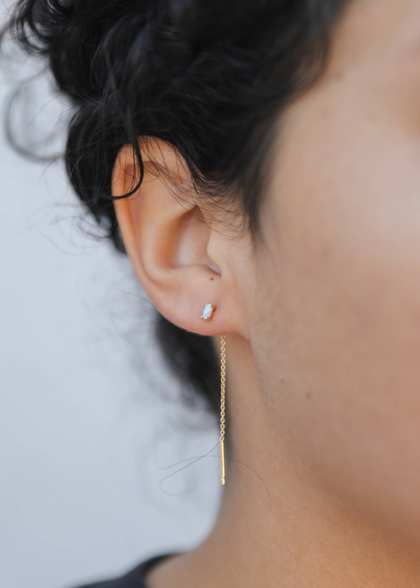 White Opal Studded Threader Earrings