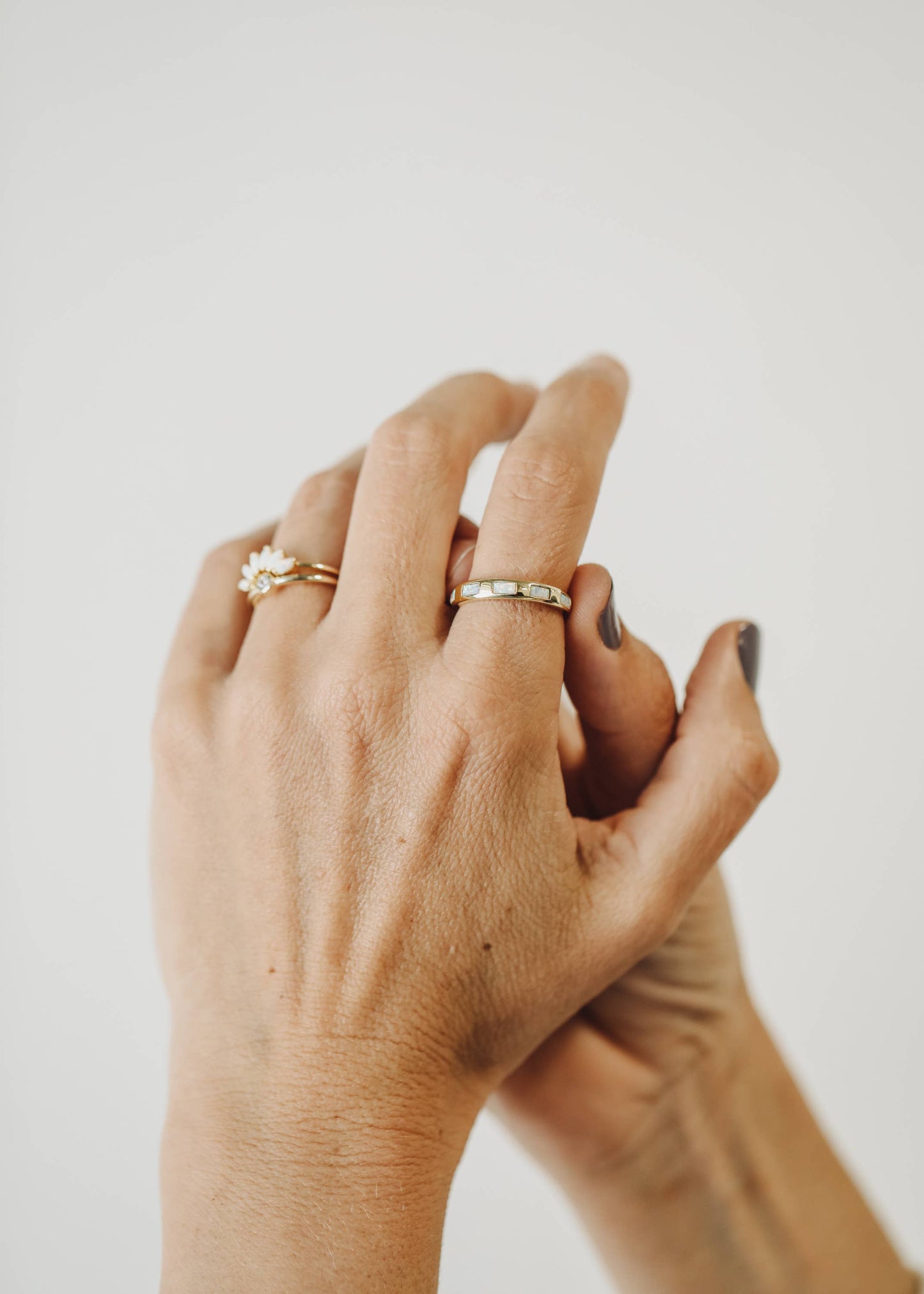 White Opal Inset Baguette Ring