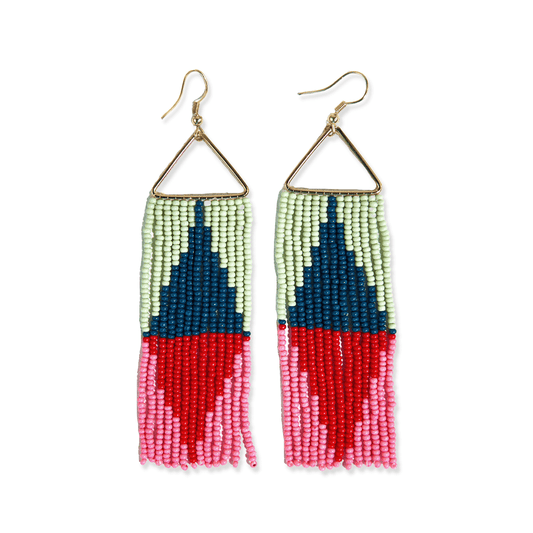 Brooke Split Diamond Beaded Fringe Earrings - Tomato Red