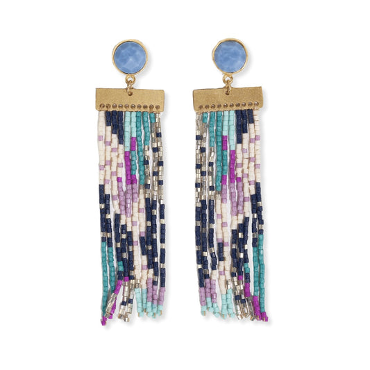 Lilah Semi-Precious Stone Post With Organic Shapes Beaded Fringe Earrings