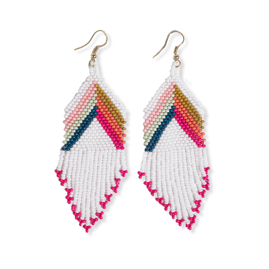 Elise Chevron with Stripes Beaded Fringe Earrings