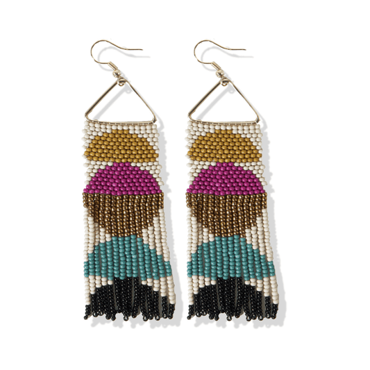 Gloria Half Circle Beaded Fringe Earrings - Muted Rainbow