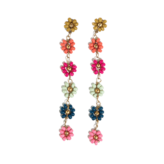 INK+ALLOY© - Amanda Multi Color Flower Beaded Dangle Earrings