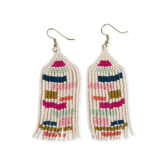 Dolly Color Block Beaded Fringe Earrings - Rainbow