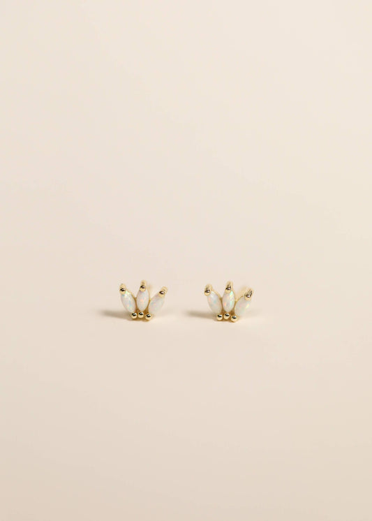 White Opal Crown Stud Earrings