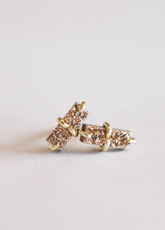 Druzy Bar - Rose Gold Earrings