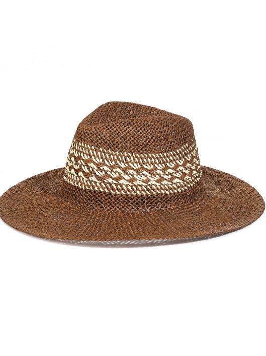 Two Tone Jacquard Detail Straw Sun Hat