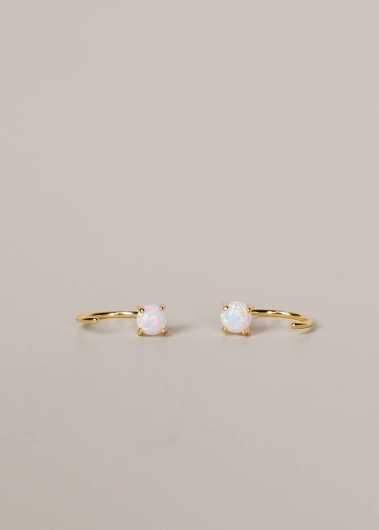 White Opal Huggie Earrings