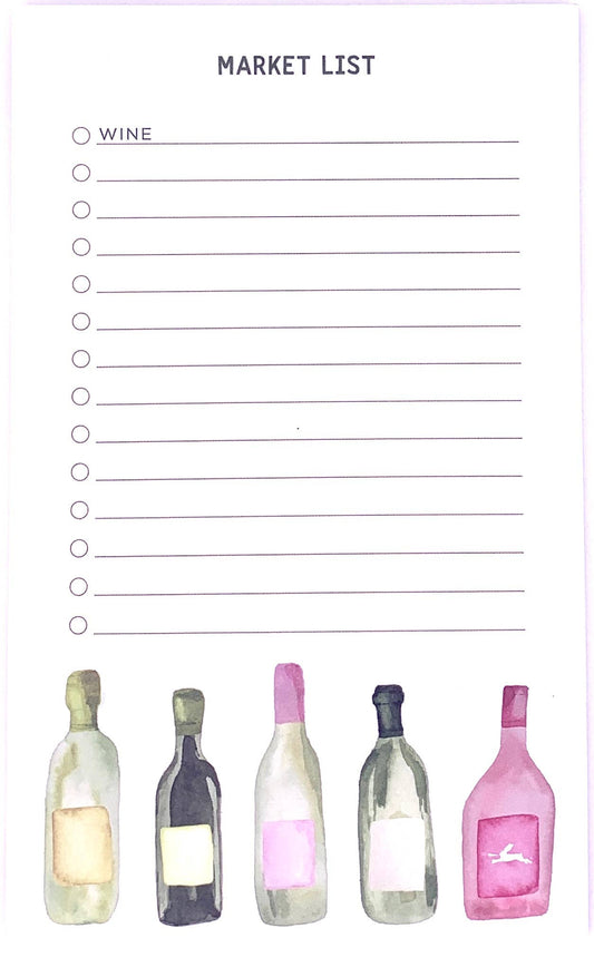 Wine Bottles Market Pad 4.25" x 7" - Market List Pad Notepad