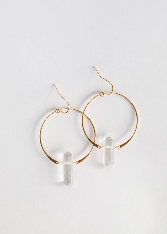 Clear Quartz Golden Hoop Earrings