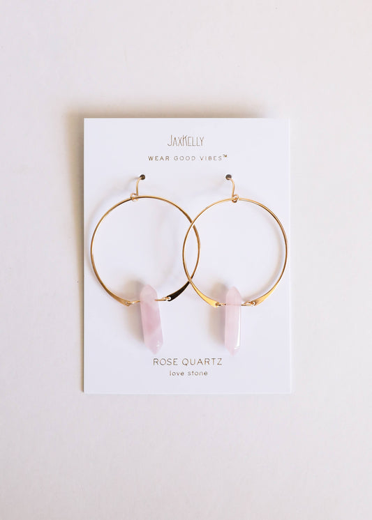 Rose Quartz Golden Hoop Earrings