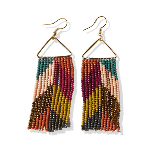 Whitney Chevron Beaded Fringe Earrings - Muted Rainbow