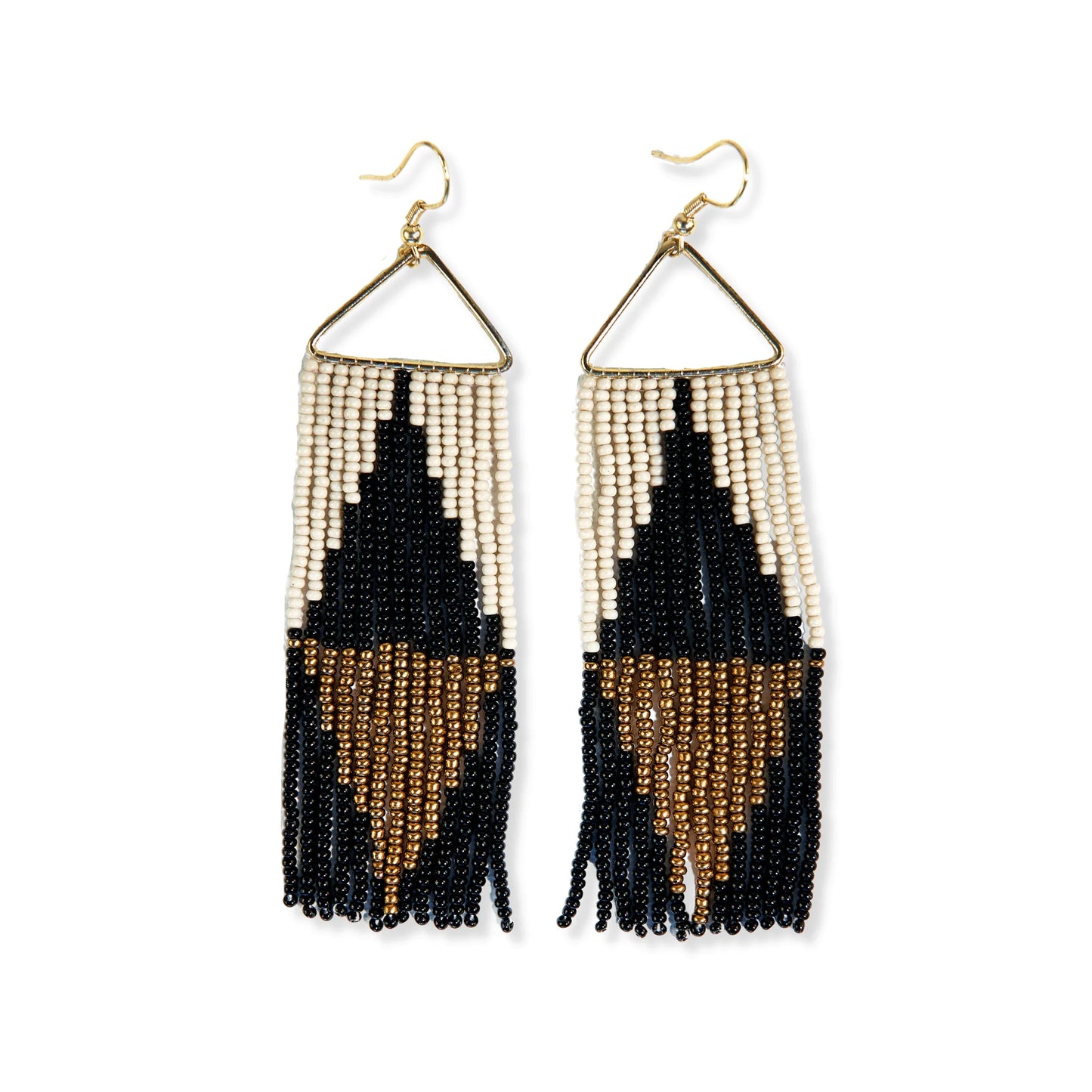 Brooke Split Diamond Beaded Fringe Earrings - Black